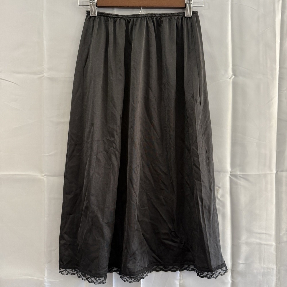 Vintage 90s Sears Black Satin Lace Trim Half Slip Large Sexy Skirt Lingerie USA
